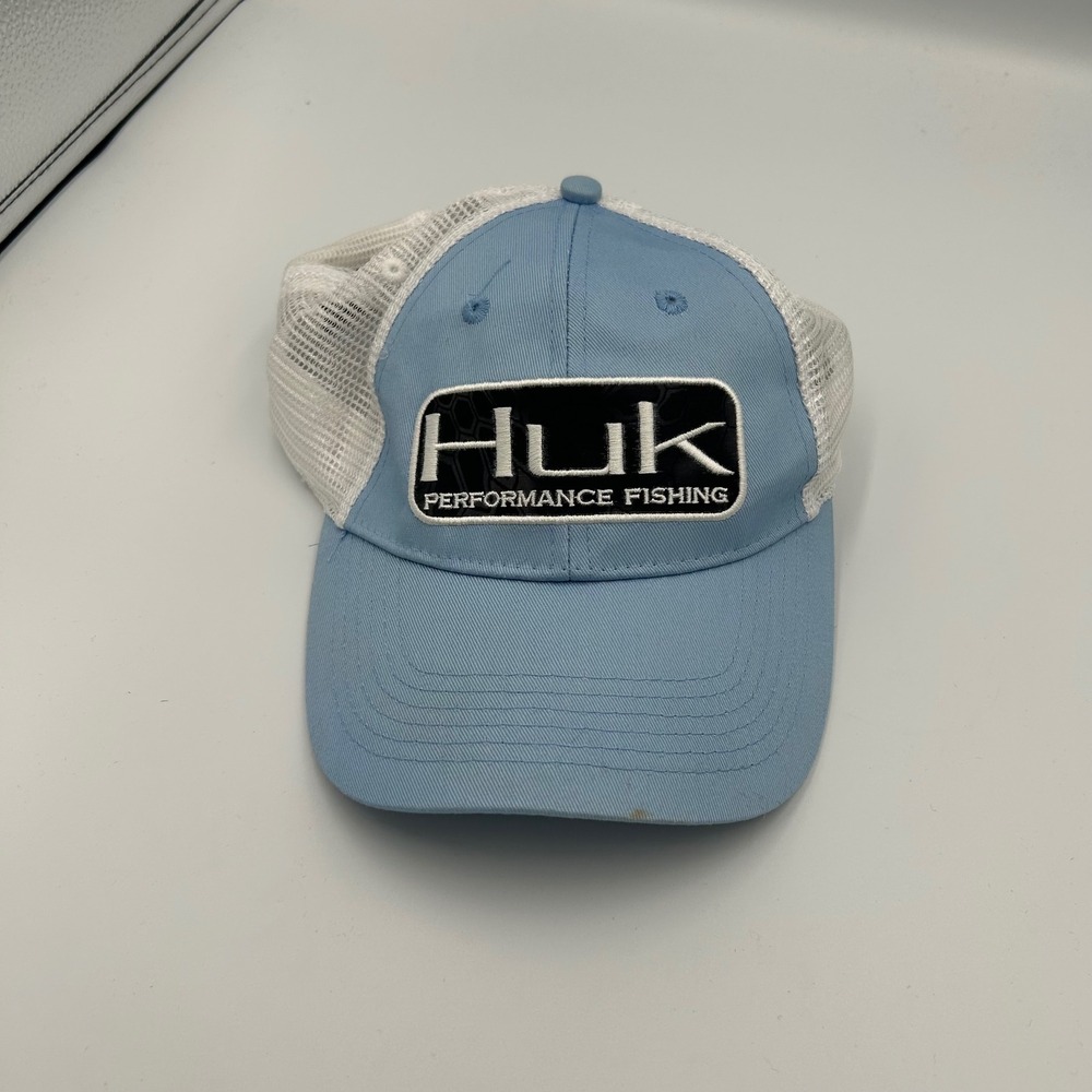 Huk Trucker Hat Mens OSFA Blue White Performance Fishing Mesh Snapback Cap